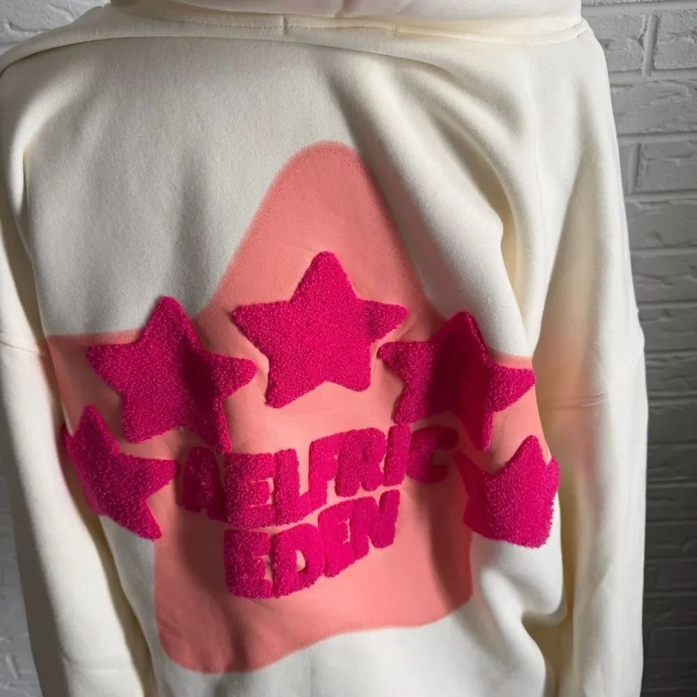 Nwt Aelfric Eden Vintage Embroidery Star Hoodie Cream Pink Women’s Size Medium — image 4 of 8